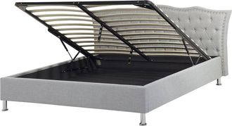 Beliani Beliani - Cama Con Almacenaje De Poli&eacute;ster Gris Claro Plateado 160 X 200 Cm Botones Metz