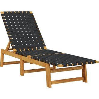 vidaXL Sun Lounger Black Solid Wood Acacia and Fabric vidaXL