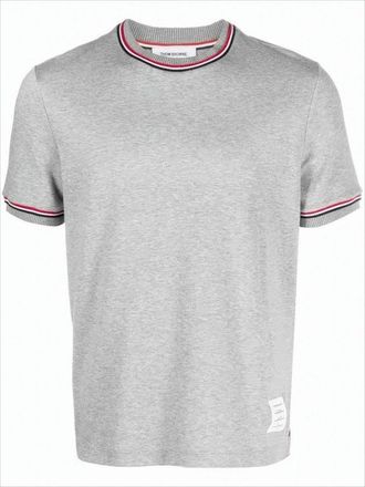 Thom Browne Heathered Grey Short-Sleeve T-Shirt With Accented Stripes