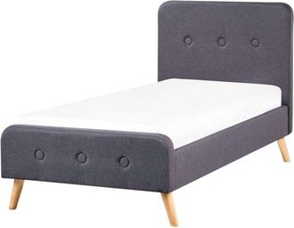 Beliani Beliani - Letto Imbottito Tessuto Grigio Scuro a Doghe Bottoni Decor 90 x 200 cm Rennes
