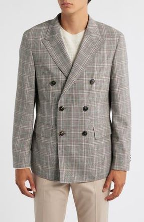 BOSS Heston Slim Fit Plaid Double Breasted Wool Blend Suit Jacket in Med Brown at Nordstrom Rack, Size 44 Regular