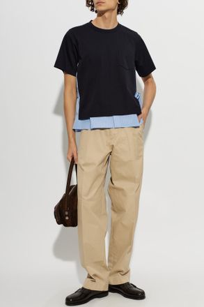 sacai Sacai T-shirt Made Of Combined Fabrics, Womens, Navy Blue