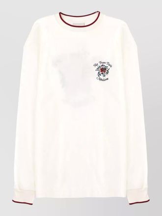 Dr&ocirc;le de Monsieur slogan rose embroidered graphic ribbed t shirt