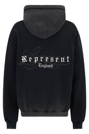 Represent Mens Hoodie With Embroidered Logo, Grey Cotton Jumpers Sweater