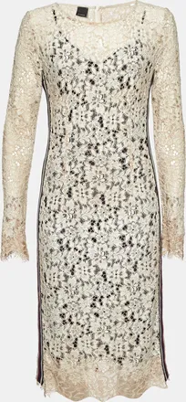 Pinko Beige Corded Lace Stripe Tape Detail Sheath Dress