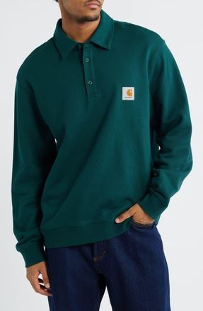 Carhartt Work in Progress French Terry Polo Sweatshirt in Dark Fir at Nordstrom, Size X-Small