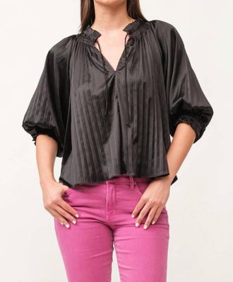 Dear John Denim Anais 3/4 Sleeve Silk Top In Black