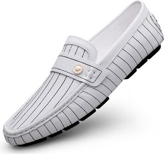 Generic Mens Classic Casual Penny Loafers Moccasins Fashion Slip-On Driving Boat Shoes for Male (White,5.5)