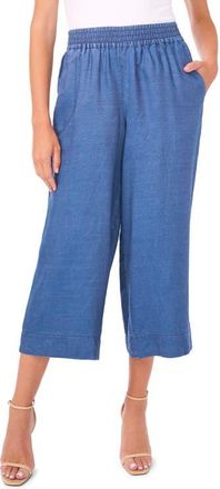 Vince Camuto Smocked Waist Crop Wide Leg Pants in Chambray Blue at Nordstrom, Size X-Large