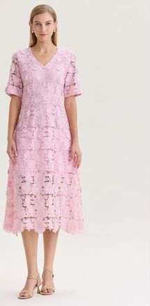 Misook Lined Floral Lace Applique Woven Midi Dress in Cherry Blossom at Nordstrom, Size X-Large
