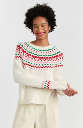 Chinti and Parker Wool-Cashmere Bow Fairisle Sweater in Cream at Nordstrom, Size X-Large