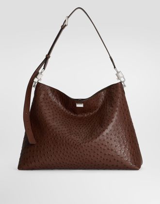 Dolce & Gabbana Vittoria Shoulder And Crossbody Bag In Ostrich Leather - Man Crossbody Bags Brown Onesize