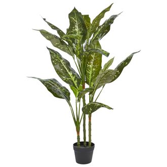 Beliani Beliani - Planta Artificial En Maceta Decoraci&oacute;n Interior De Pl&aacute;stico Con Maceta Negra 110 Cm Dieffenbachia