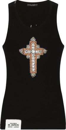 Dolce & Gabbana cross-motif ribbed tank top - men - Cotton - 52 - Black