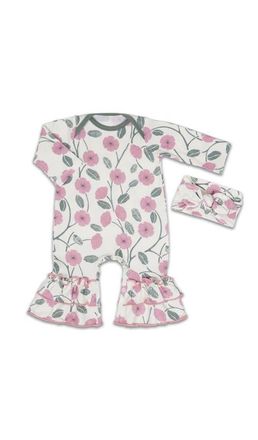 Everly Grey Ruffle Romper & Head Wrap Set in Honey Bloom at Nordstrom, Size 9-12M