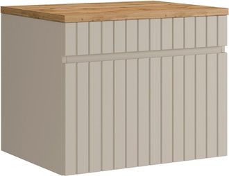 Vente-Unique Mueble bajo lavabo suspendido estriado beige con encimera - 60 cm - SATARA