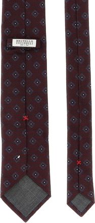Brunello Cucinelli Chevron-Patterned Pure Silk Necktie - Burgundy