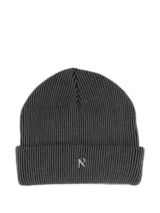 Represent ribbed logo-plaque beanie hat - men - Polyester - One Size - Grey