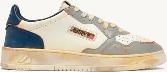 Autry MEDALIST LOW SUPER VINTAGE SNEAKERS IN LIMESTONE WHITE AND BLUE LEATHER
