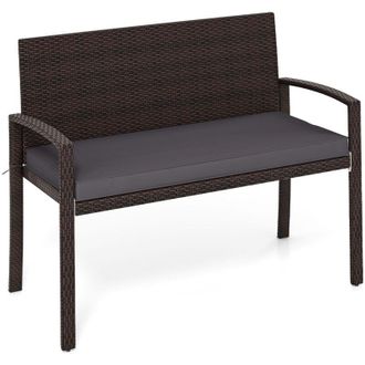 Costway Panchina da Esterno in Rattan PE 110 x 56 x 84 cm, Panchina da Giardino con Morbido Cuscino, Schienale e Braccioli, Poltrona per Veranda