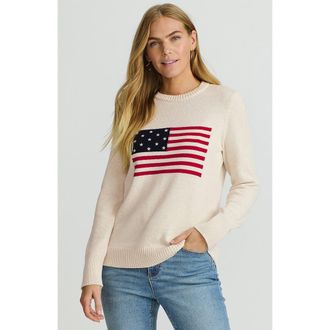 Lands End Cotton Drifter Crew Neck Sweater - Embroidered in Oatmeal Heather Flag at Nordstrom, Size X-Large