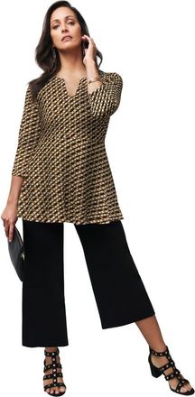 Jessica London Stretch Knit Henley Notch Babydoll Tunic in Neutral Bias Geo at Nordstrom, Size 3X