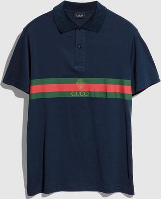 Gucci Cotton Jersey Polo Shirt With Web, Size XXXL, Blue