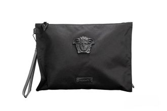 Versace Versace Large Black Nylon Fabric Medusa Convertible Pouch Clutch Wristlet Womens Bag