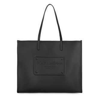 Dolce & Gabbana Tassen, Heren, Zwart, ONE Size, Leer, Embossed Logo Tote Bag