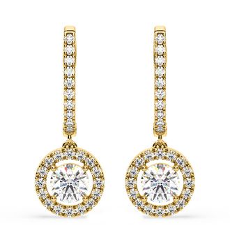 The Diamond Store Ella Lab Diamond Halo Drop Earrings 2.60ct in 18K Yellow Gold F/VS1