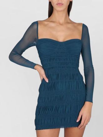 Self Portrait fitted mini dress ruched detailing sheer sleeves