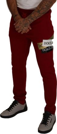 Dolce & Gabbana Mens Red Cotton Logo Patch Sweatpants Jogging Pants