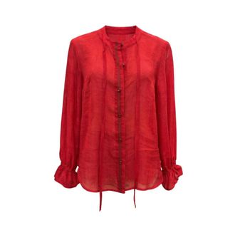 Maliparmi Shirts, female, Red, Size: 2XL Linen Shirt with Elastic Cuffs
