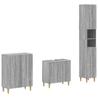 vidaXL Juego De Armarios De Ba&ntilde;o De 3 Piezas Delft Sonoma Gris Vidaxl