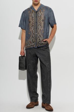 Etro Wool Pleated Trousers, Mens, Grey