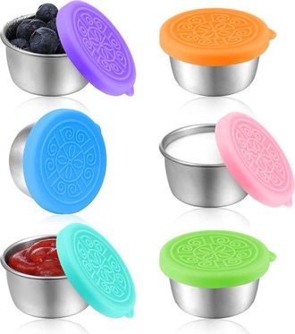 No Brand Mini Recipientes Para Almacenar Alimentos, Cajas De Acero Inoxidable Para Aperitivos, Paquete De 6 Frascos De Condimentos De 50 Ml, Sostenibles, Recip