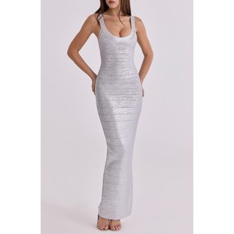 House of CB The OG Bandage Maxi Dress in Silver at Nordstrom, Size X-Large