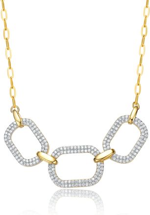 Rachel Glauber 14k Gold Plated with Cubic Zirconia Pave Geometric Oval Chain Necklace
