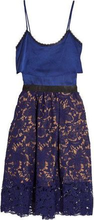 Self Portrait Self-Portrait Delphinium Satin & Guipure Lace Dress Size S