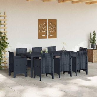 Berkfield Home Durable 9 Piece Garden Dining Set with Cushions Anthracite Poly Rattan