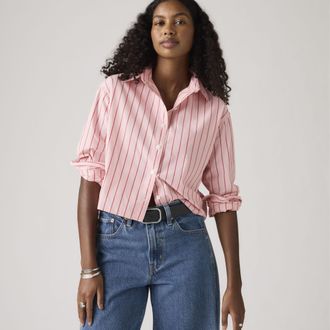 Levi's Cropped Harlie Shirt - Womens - XS - Pink / Hug Stripe Peachskin