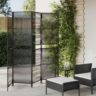 Berkfield Home Room Divider 4 Panels Black Poly Rattan