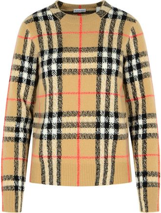 Burberry Constance Check Beige Cashmere en Wool Sweater