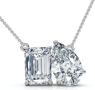 Pompeii3 2Ct Pear and Emerald Cut Two Stone Toi et Moi Pendant 14k Gold Lab Grown