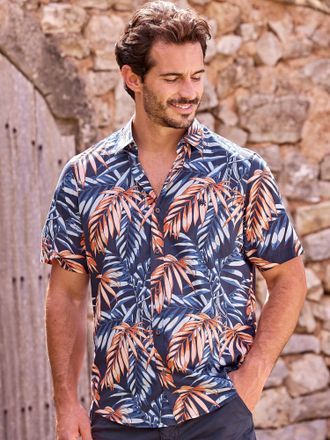 Lerros Kurzarmhemd LERROS LERROS Hawaiihemd, floral gemustert, Herren, Gr. XL, Normalgr&ouml;ssen, blau (classic navy), 100% Baumwolle, Hemden Kurzarmhemd