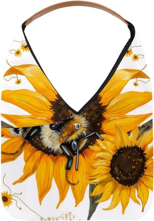 Generic Sunflower Bee Painting Reusable Lightweight Grocery Bags - Foldable Into Compact Pouch, Washable & Sturdy, Multipurpose for Shopping and Travel