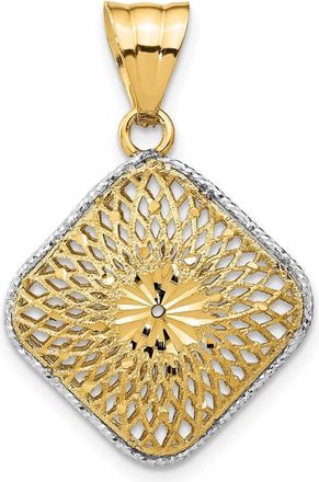 Diamond2Deal 14k Yellow Gold Rhodium-plated Diamond-Cut Filigree Square Pendant