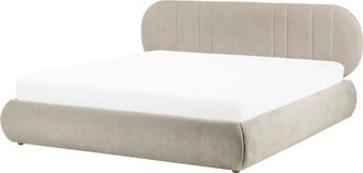 Beliani Cama Baja Con Almacenaje Tapizada Somier Elevable Con Capiton&eacute; 180 X 200 Cm Gris Pardo Campan