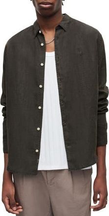 AllSaints Cypress Slub Linen Button-Up Shirt in Washed Black at Nordstrom Rack, Size Xx-Large