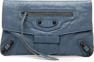Balenciaga Pre-owned Womens Lambskin Motocross Classic City Clutch - Blue Leather - One Size